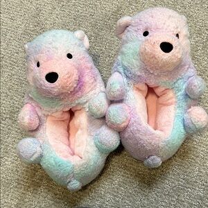 Kids Pastel Bear Plush Slippers